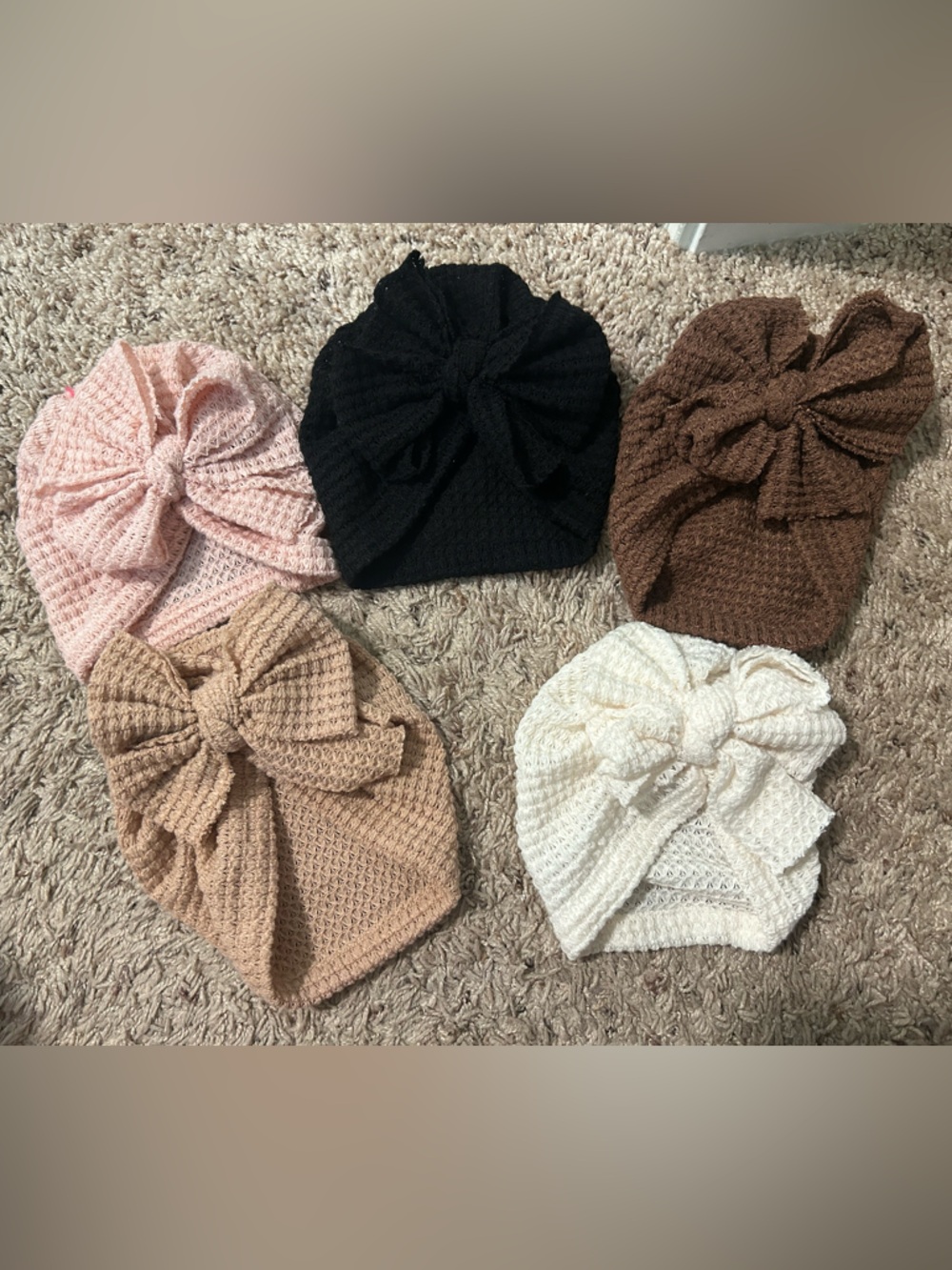 Source Unknown Kids Knit Bow Turban Hats - Pink, Black, Brown, Tan, Cream
